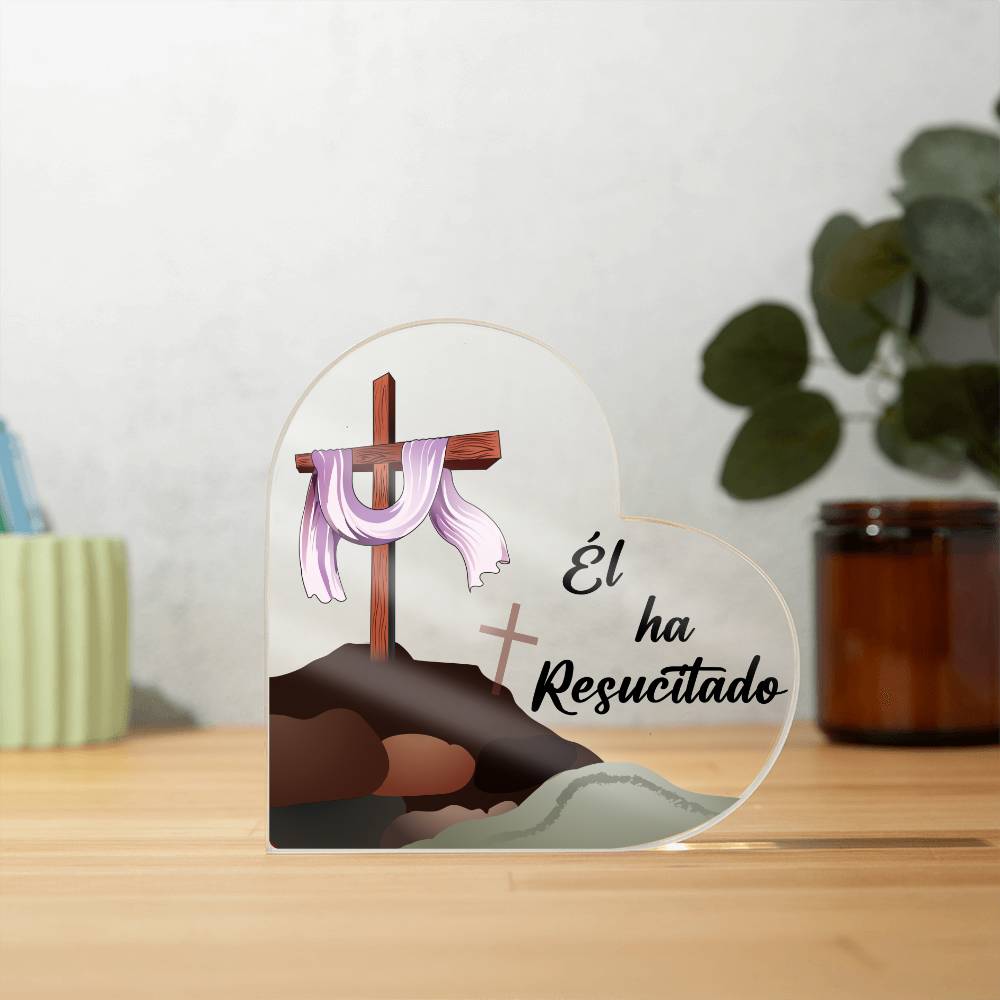 He is Risen (Wooden Cross) | Heart Plaque