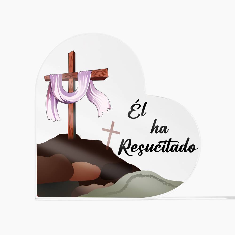 He is Risen (Wooden Cross) | Heart Plaque