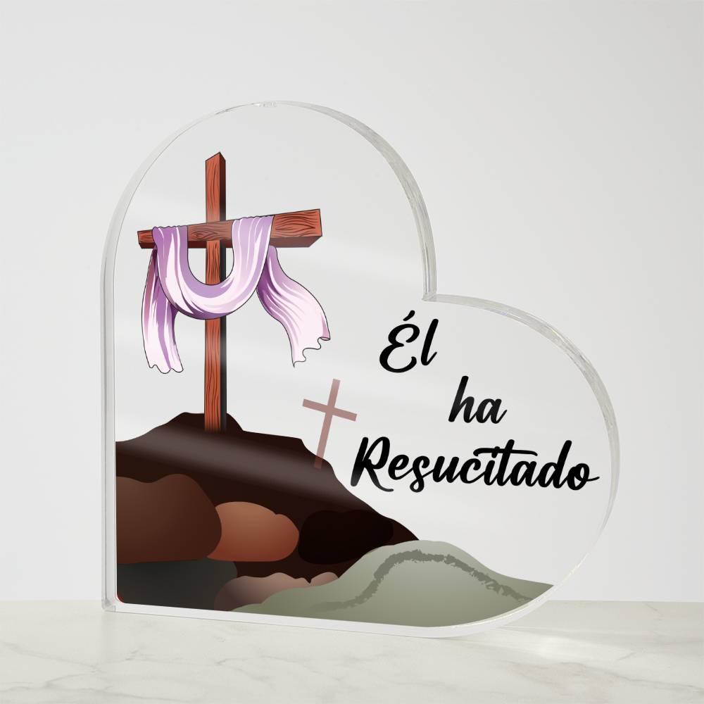 He is Risen (Wooden Cross) | Heart Plaque