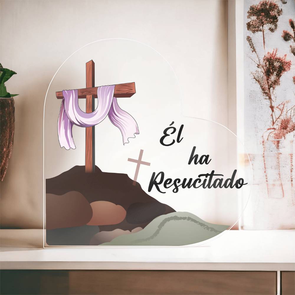 He is Risen (Wooden Cross) | Heart Plaque