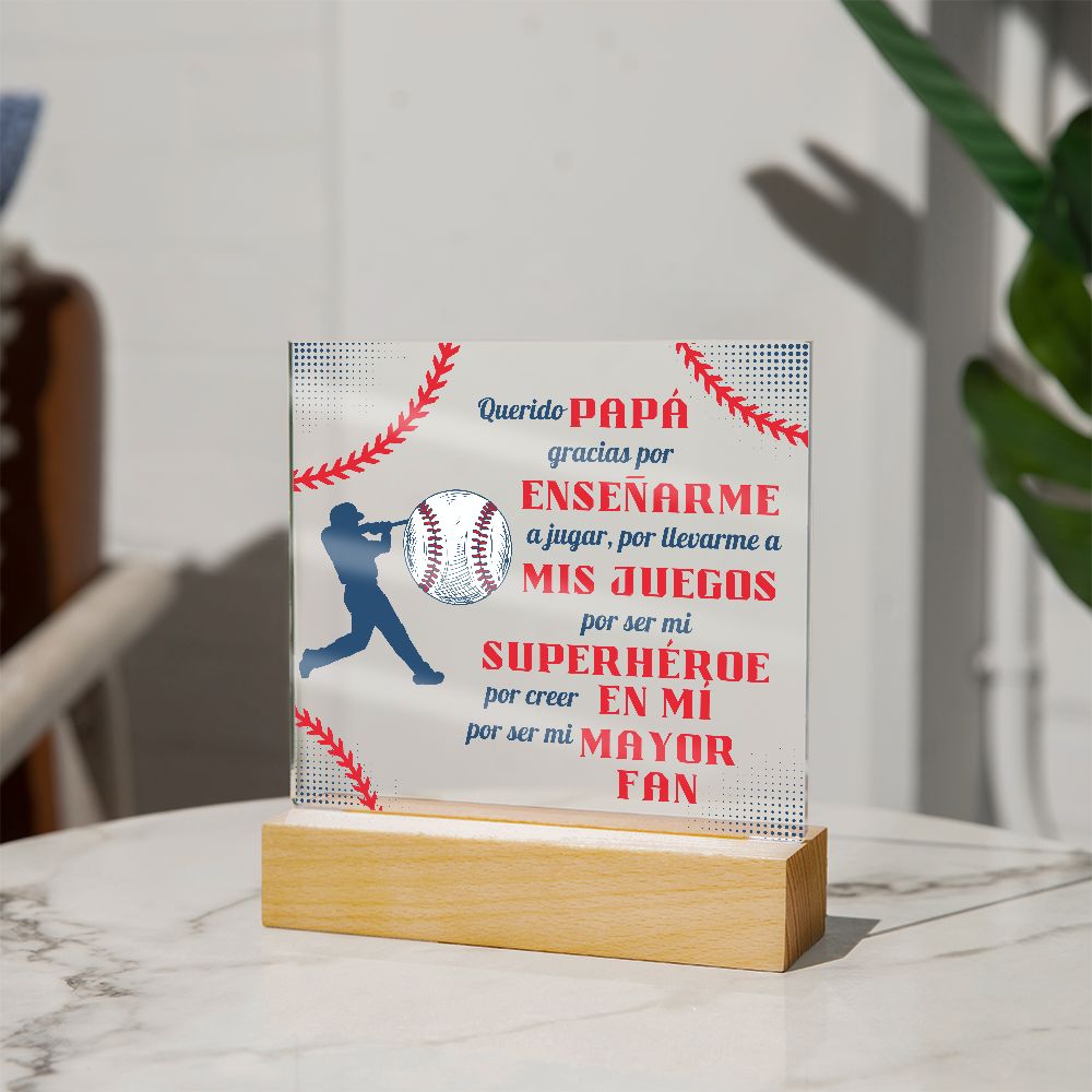 Querido Papá (Baseball)  | Placa de Acrílico Cuadrada