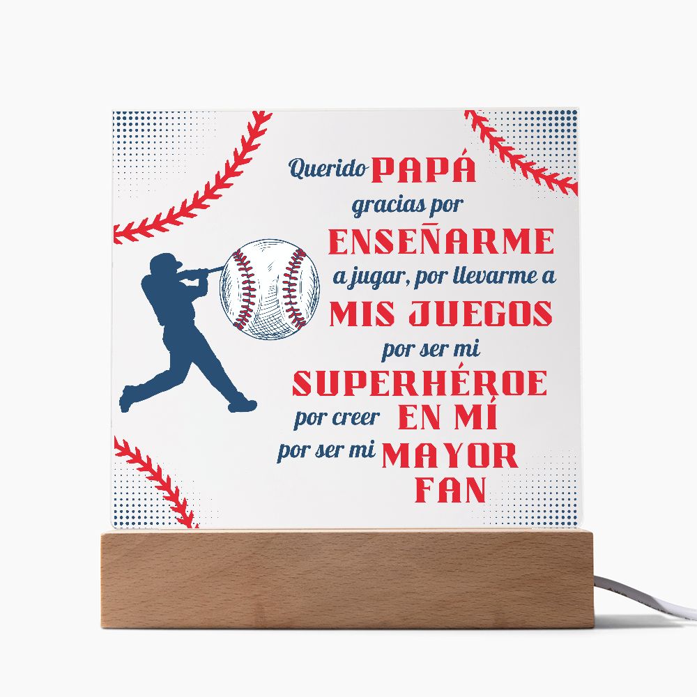 Querido Papá (Baseball)  | Placa de Acrílico Cuadrada