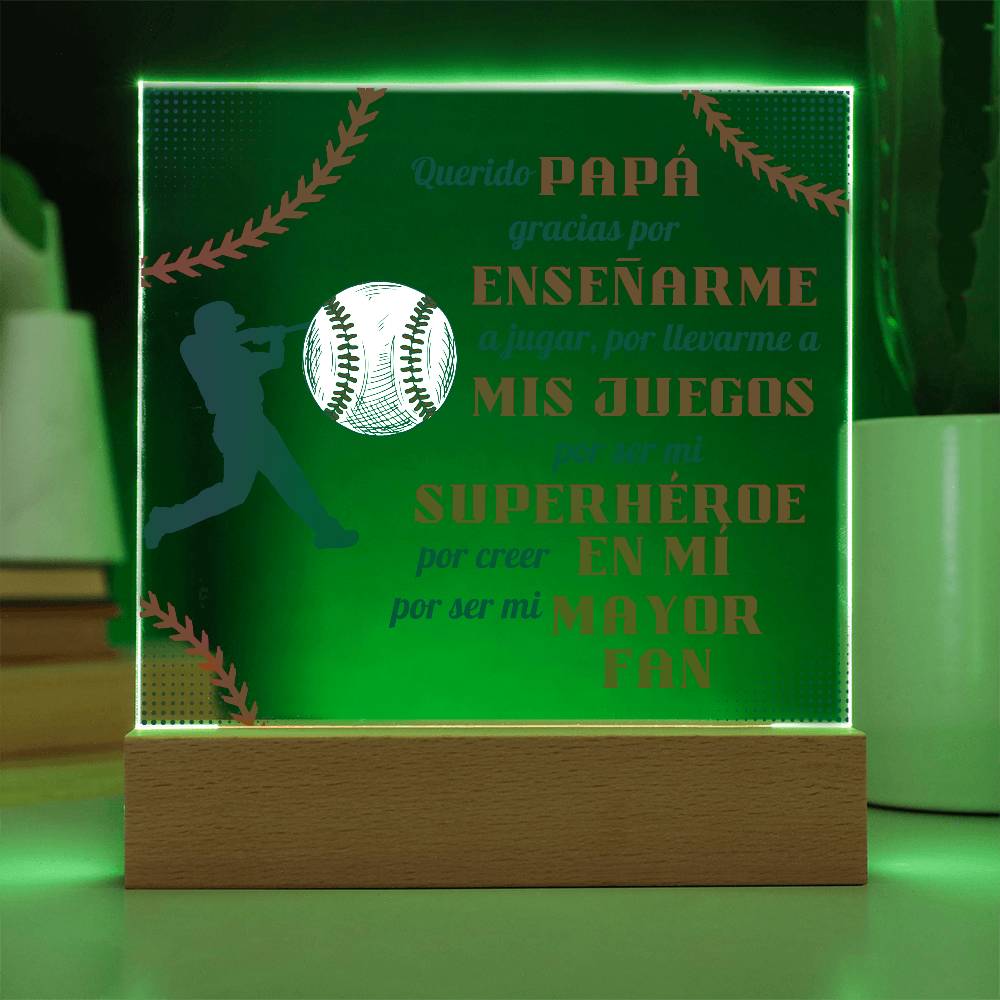 Querido Papá (Baseball)  | Placa de Acrílico Cuadrada